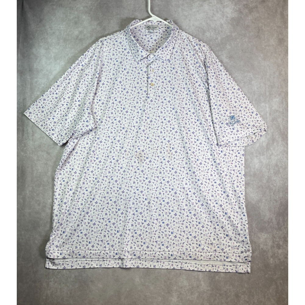 Peter Millar Polo Shirt Mens 2XL Summer Comfort White The Gallery Golf AOP